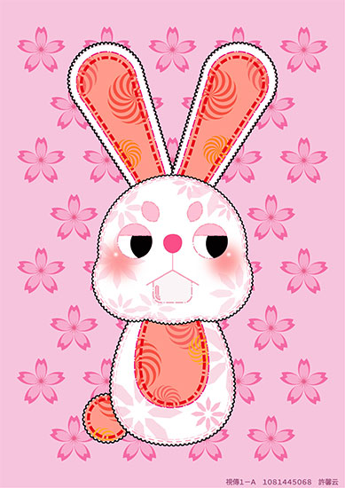 以春天花叢裡的兔子作為花紋設計